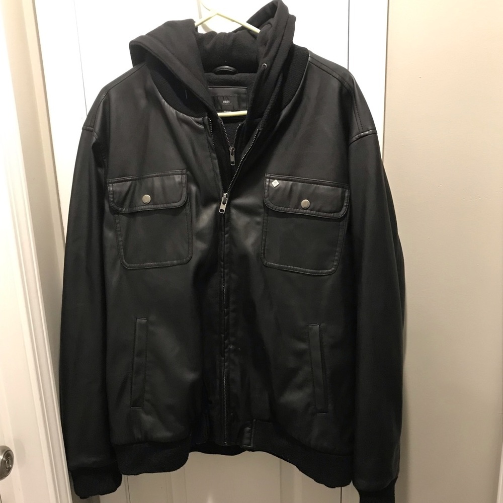 XL Obey black leather/cotton jacket